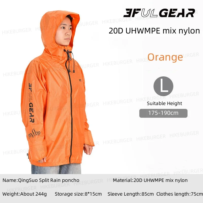 3F UL GEAR Qingsuo Regenjacke Outdoor Ultraleichter Regenponcho mit Reißverschluss Wander-Regenmantel Wasserdicht für Reisen und Bergsteigen