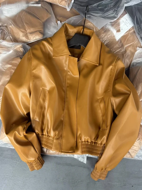 Jaqueta Retro de Couro PU para Mulheres, Casual, Solta, com Zíper, Nova Versão Coreana de Primavera