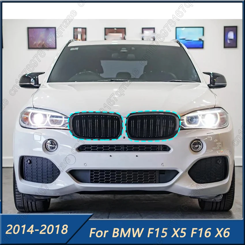 

Double Line Style Car Front Kidney Grill For BMW F15 X5 F16 X6 X5M F85 X6M F86 2014-2018 Front Bumper Gloss Black Grille Mesh