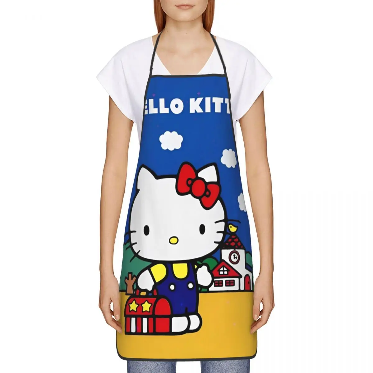 Cartoon Cute Hello Kitty Apron Household Cleaning Gardening HelloKitty Bib Kitchen Antifouling Pinafore Chef