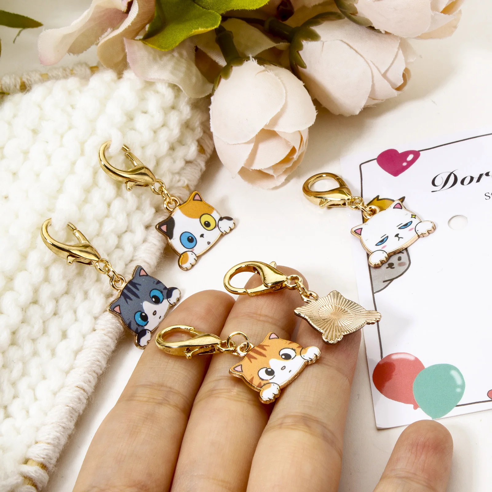 5pcs/Set Knitting Stitch Markers Cat Animal Multicolor Enamel Clip On Charms Needle Clip Crochet Stitch Lock Knit Sewing Tool