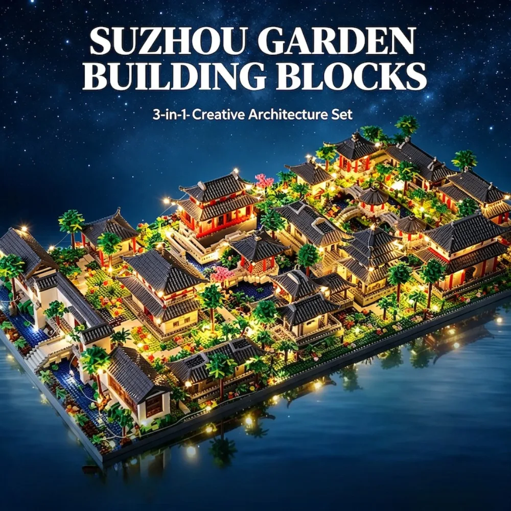 Chinese Traditional Suzhou Classical Building Block Yard Garden Model Tree Architecture Mini Diamond Bricks Toy Christmas Gift