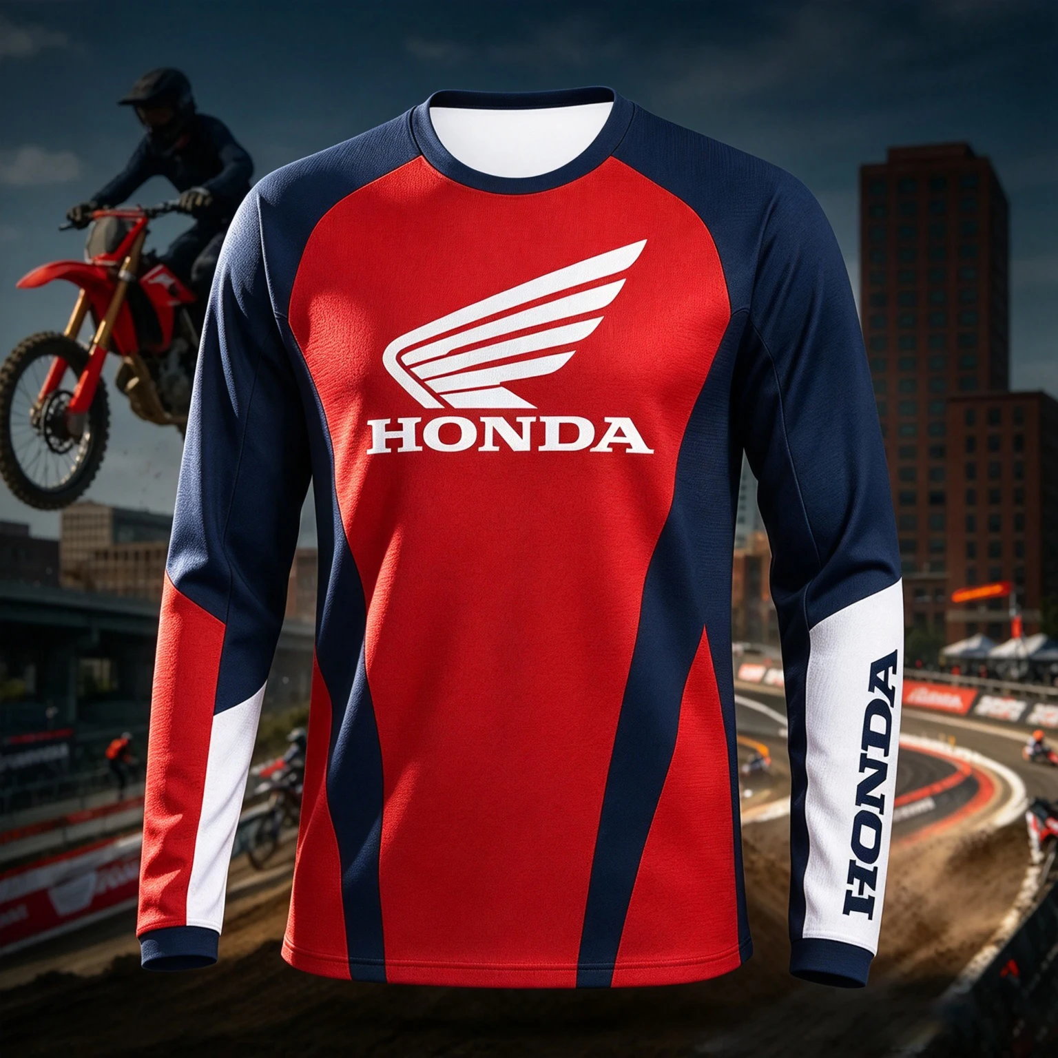 Motocross Neues Trendiges Herren- und Damen-Motociclista Biker Honda Schnelltrocknendes Atmungsaktives Langarm-T-Shirt für Motorradfahrer – Detail 4