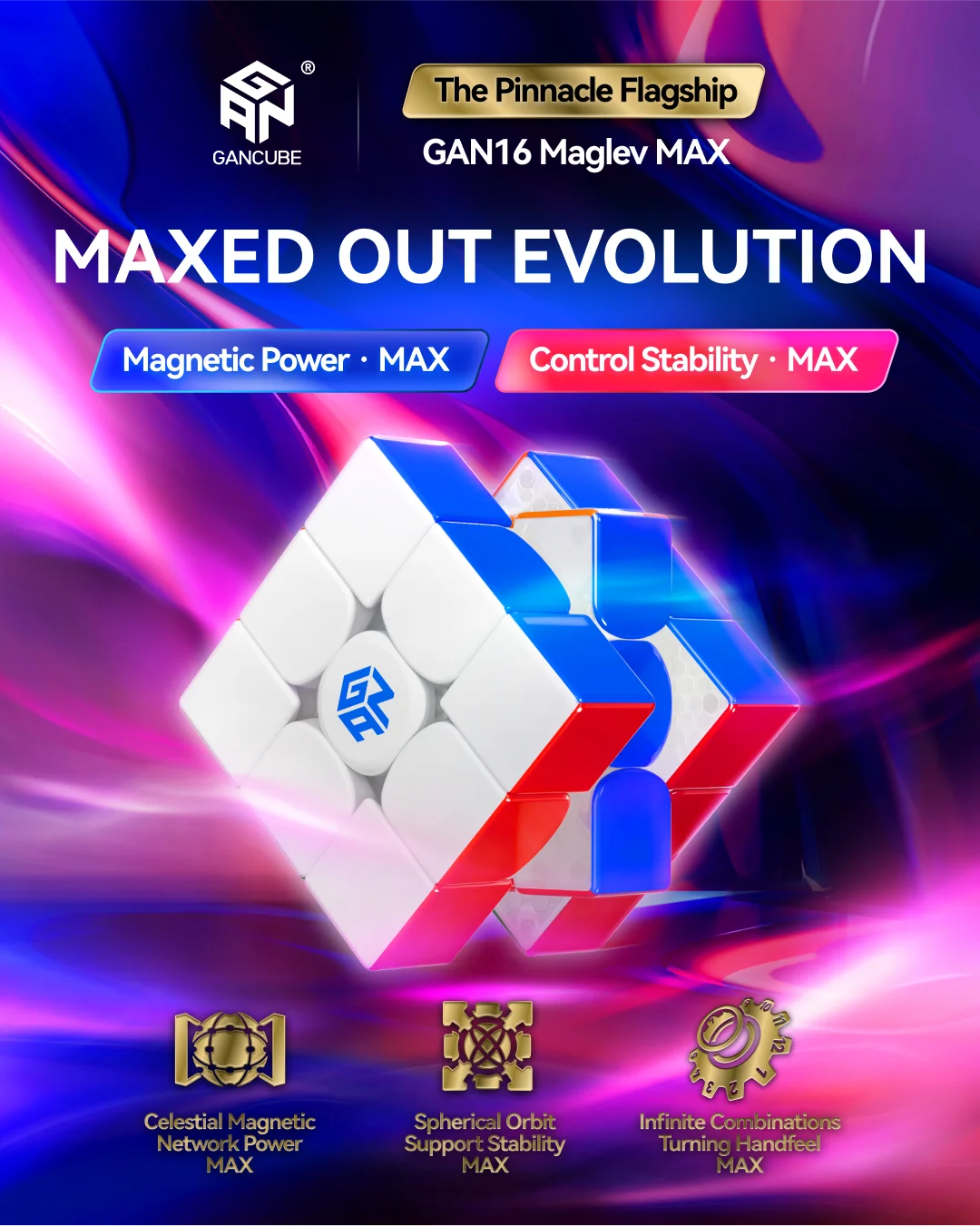 [Picube] GAN 16 Maglev MAX UV 3x3 Magnetic Speed Cube Puzzle Cubo Magico Antistress Brain‑Teaser Fidget Collectible Gift Toy