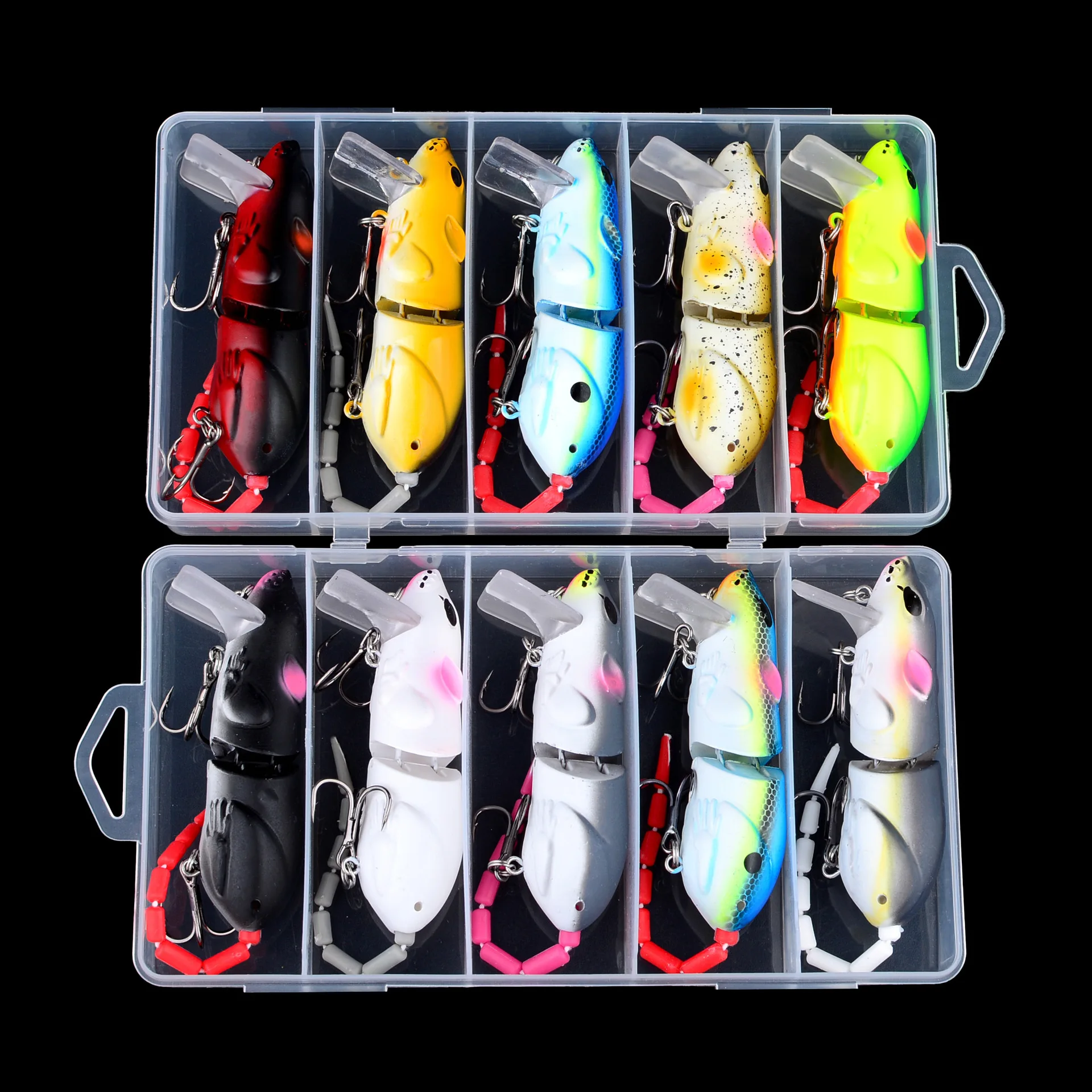 

5Pcs Sectional Jointed Fishing Lures 15.5g 8cm, Rat Mouse Shape Minnow Bait with 25mm Lip, Long Cast Topwater Lure