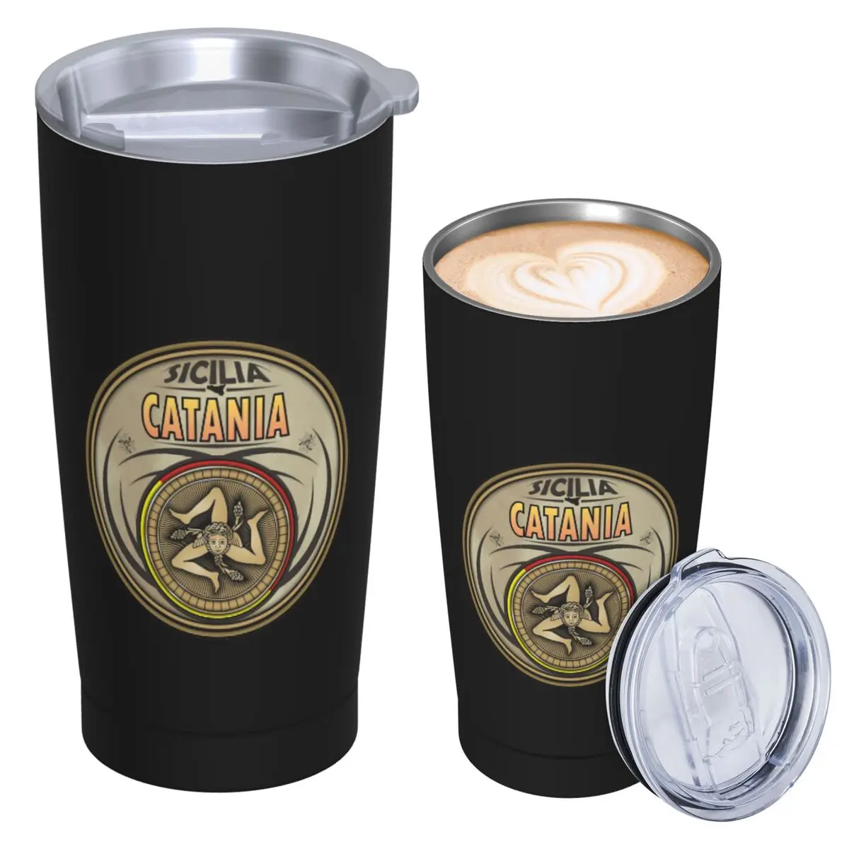 Catania Sicilia Sicily Trinacria Symbol Stainless Steel Tumbler Vacuum Insulated Mug Thermal Cold Cup Straw With Lid 20oz