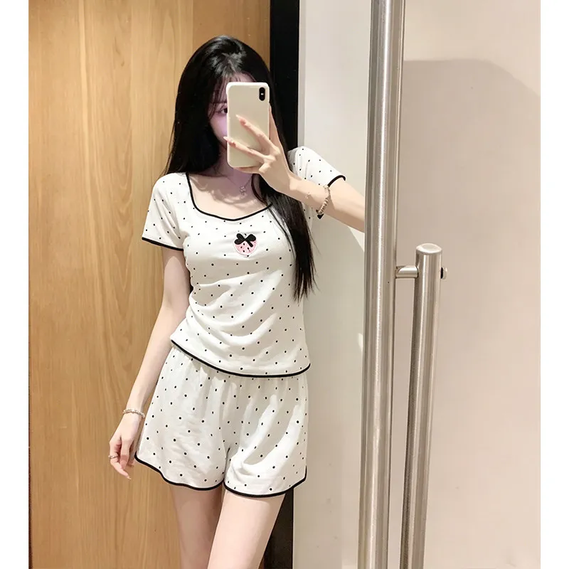Girls' Lazy Sweet Style Pajamas, New Summer Version with Padded Short-Sleeve Top and Shorts, Comfortable Home Wear Set