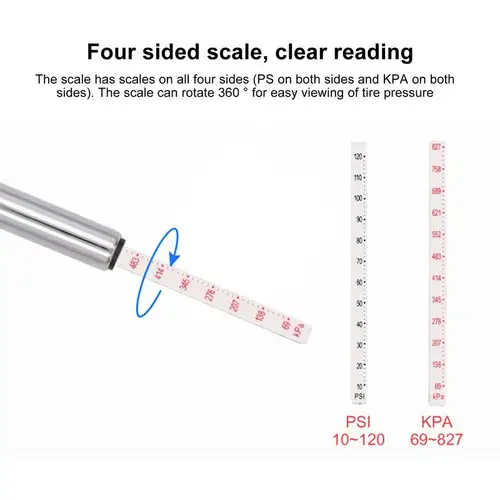 Imagen 2 del producto Medidor de presión de aire para neumáticos de coche, pluma de prueba de presión de neumáticos de bicicleta de 2 cabezales, herramienta de calibre de banda de rodadura, medidor de presión de neumáticos de alta resistencia