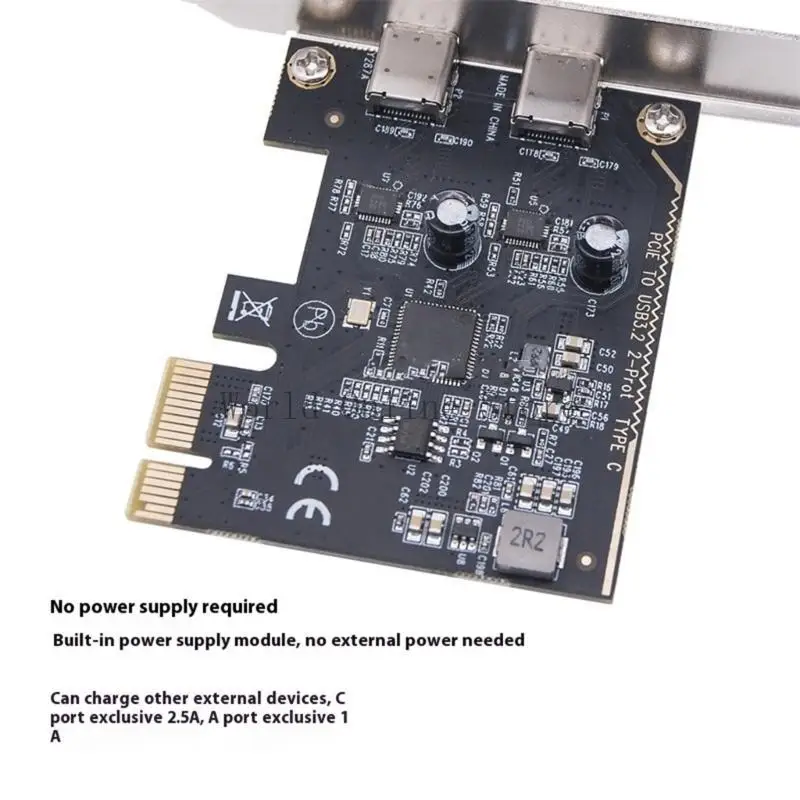 PCIE TO 2 PORT TYPE C USB 3.2 Gen1 5 Гбит / с. Преобразование карты ASM1042 Чип для настольного PCIE, чтобы двойной тип C Card