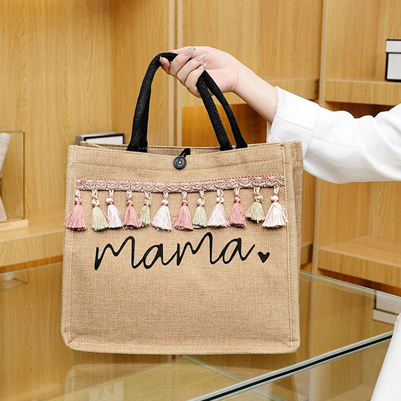 Women Large Capacity Tote Bag Mama Letter Printing Casual Fashion Linen Handbag Shopping Shoulder Bag Mother’s Day Gifts for Mom