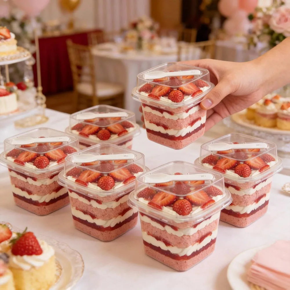 Square Box Cake Box for Stall Selling, Wood Pulp Cup Fruit Cream Cake Box, Mousse Cake Disposable Packaging Box