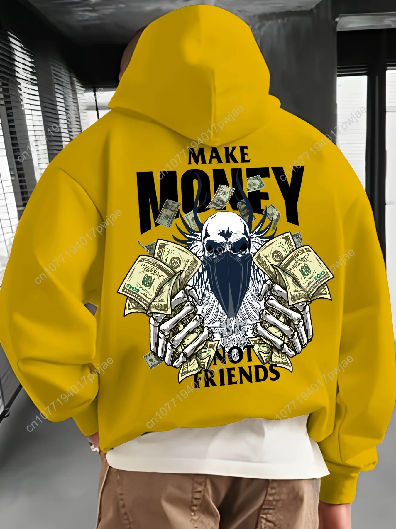 MAKE MONEY NOT FRIENDS Moletom com capuz com bolso canguru estampado, moletom casual de manga comprida, roupas masculinas, para outono