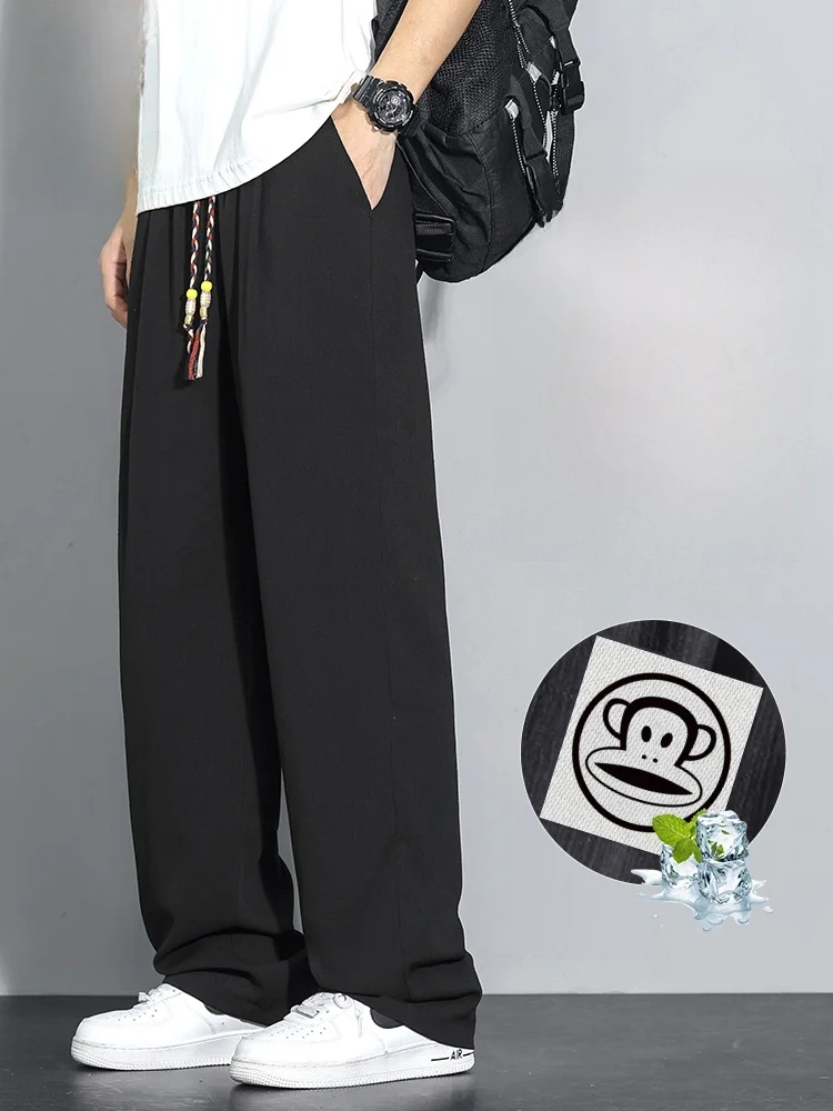 

PaulFrank Linen Men's Casual Pants Breathable Loose Drapey Bla Straight Leg Long Trousers Autumn New Sle Comfortable Fit