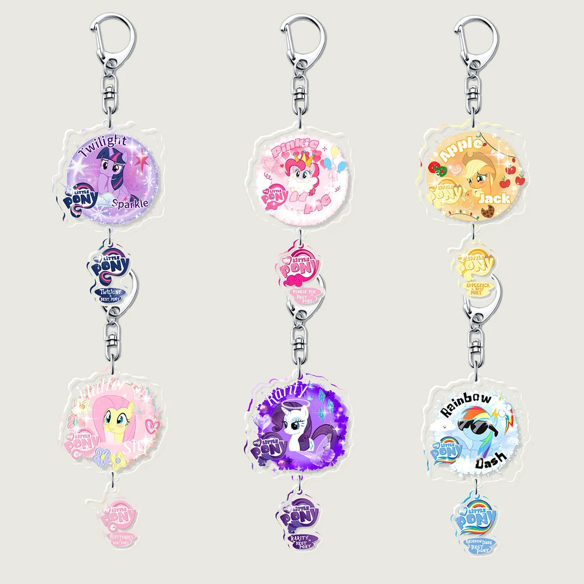 Kawaii My Little Pony Keychain Twilight Sparkle Fluttershy Cartoon Anime Backpack Pendant Acrylic Decoration Girl Gift Kids Toy