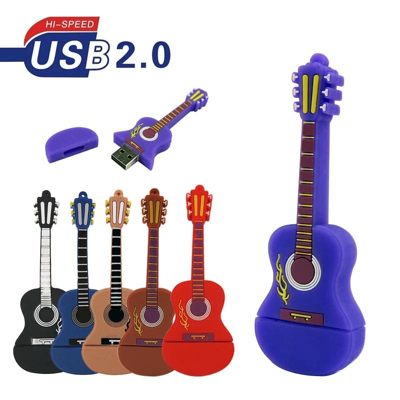 Cartoon Guitarras Em Forma de U Disco, Música Flash Drive, Pendrive, Memory Stick, Adequado para Estudante, Presente, USB 2.0, Hot Style, 64GB, 128GB