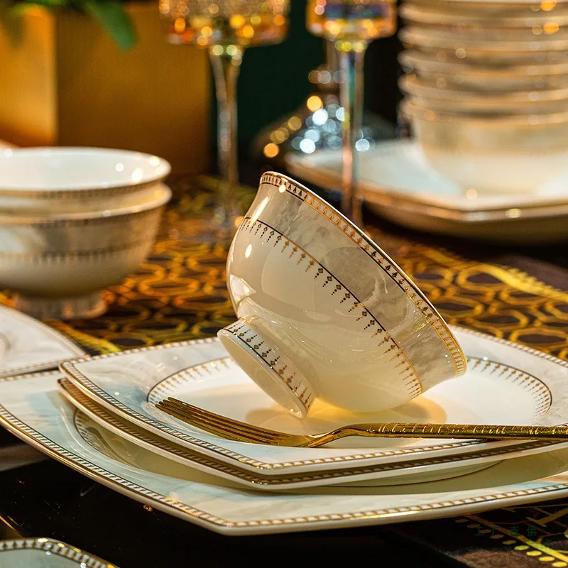 Dish set household 2025 new bone china tableware set, light luxury and high-end