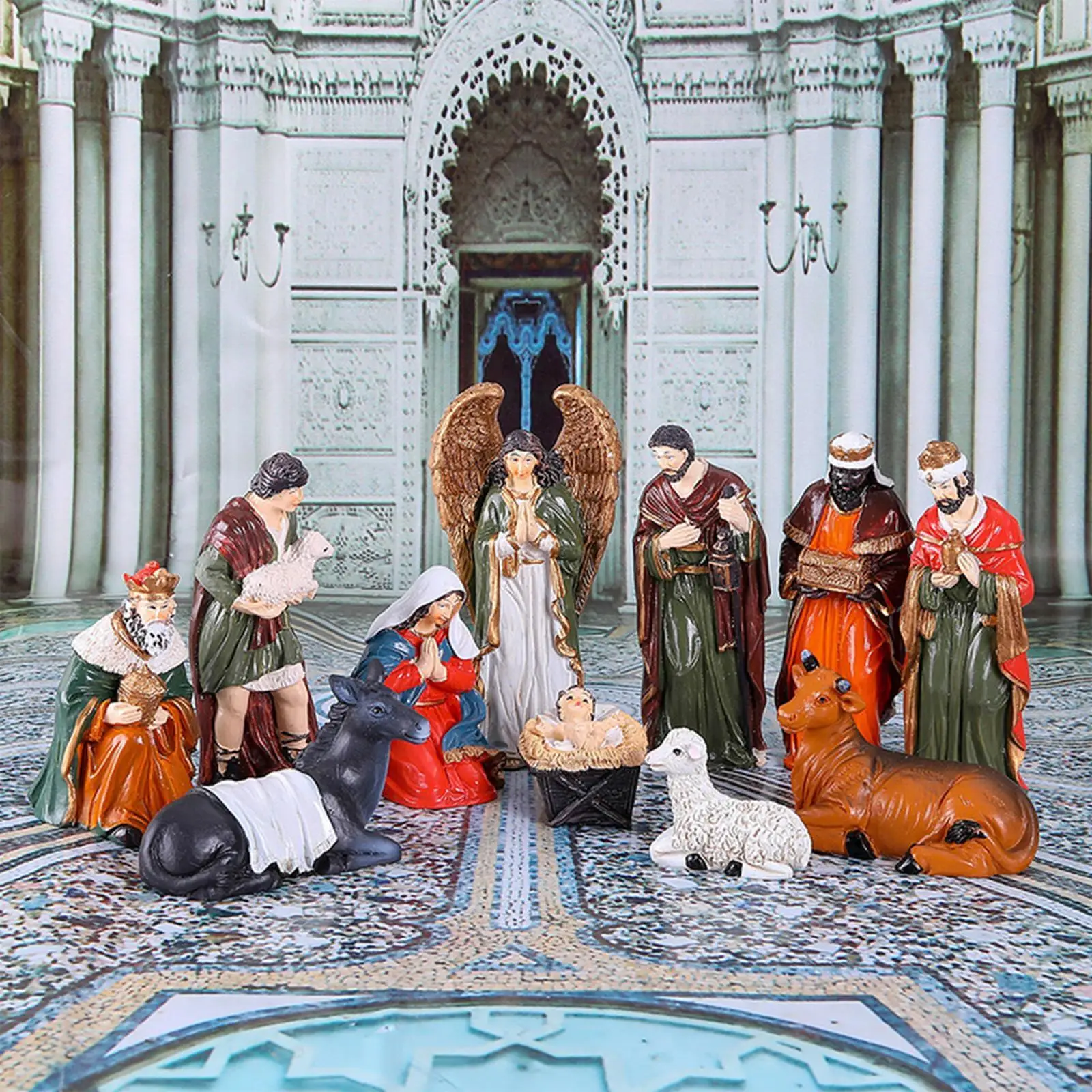 Christmas Nativity Scene Figurines Set, Birth of Jesus Ornaments, for Fireplace Cabinet