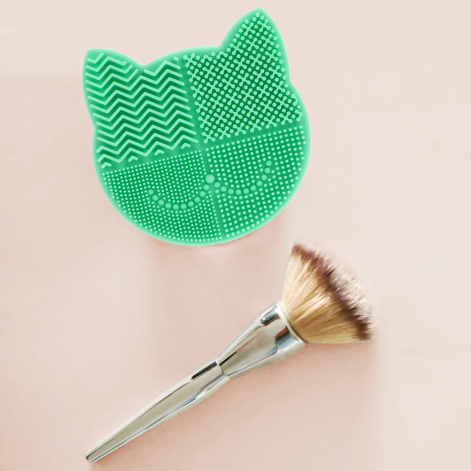 2 in 1 Makeup Brush Cleaning Silicone Mat Holder Brush Scrubber Pad Drying Stand for Easy Use and Travel Accessory