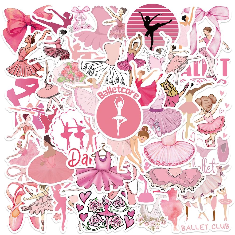 50pcs Pink Ballet Stickers Aesthetic Decals For DIY Cartoon Laptop Luggage Skateboard Guitar Scrapbook Waterproof Stickers