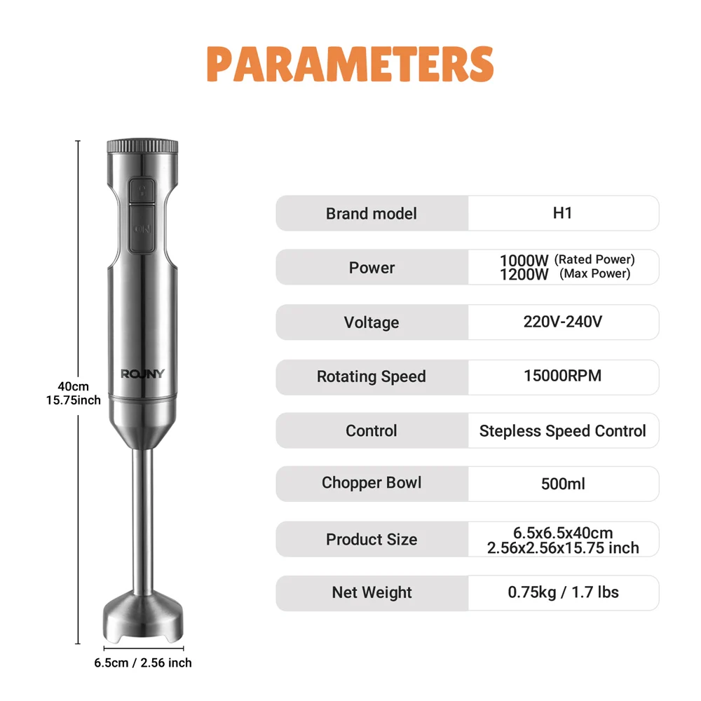 Leistungsstarker Stabmixer, 4-in-1-Babynahrungsmixer aus Edelstahlstab, 700-ml-Rührbecher, 500-ml-Prozessor, Schneebesen, MAX 1200 W – Detail 14