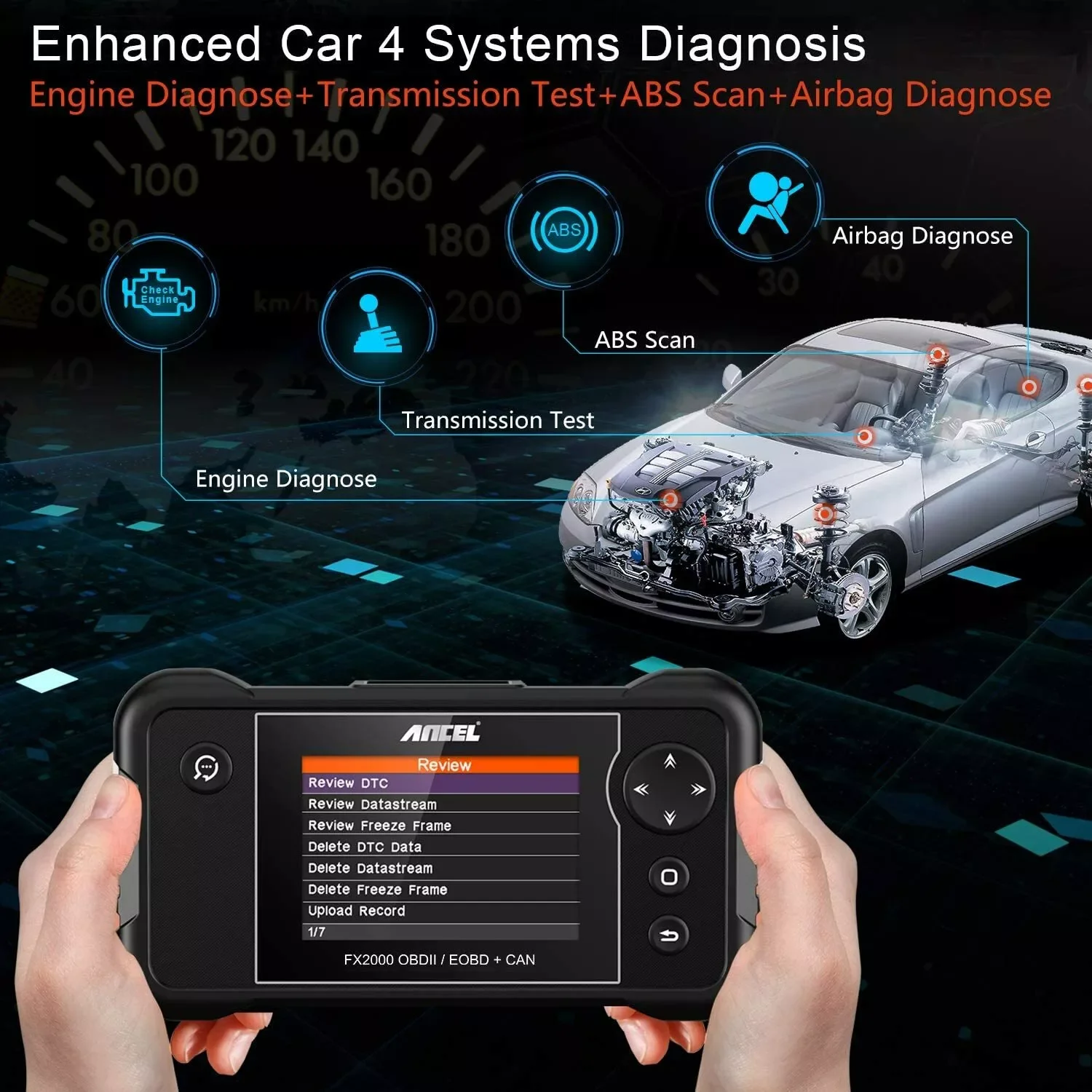 Ancel FX2000 4 System OBD2 Diagnostic Scanner ABS SRS Airbag Transmission System Professional Automotive Scanner for OBD 2 Diag