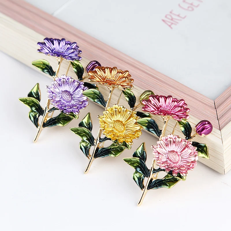 Chinese Style Enamel Dainty Flower Plant Brooch For Women Party Office Wedding Corsage Jewelry Cheongsam Accessories