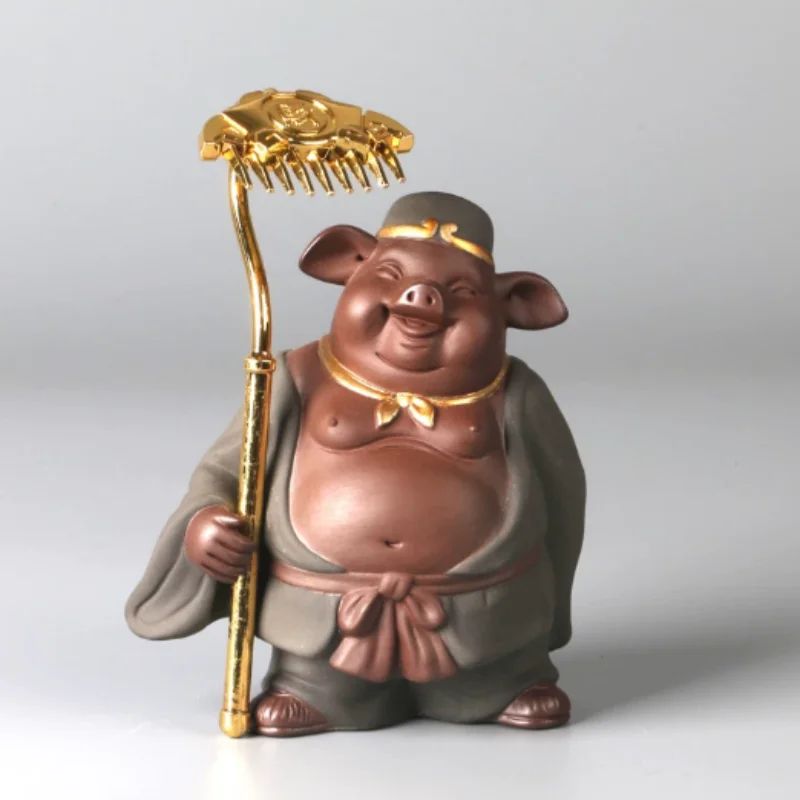 Chinese style Tianpeng Marshal Zhu Bajie Statue Ornament Purple Clay Study Room Home Desktop Landscape Decoration Crafts