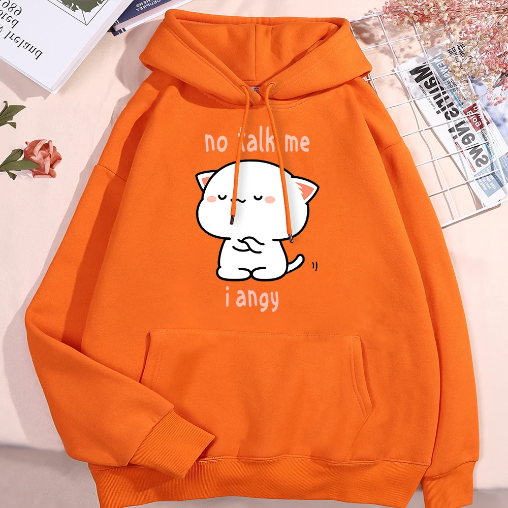 No Talk Me I Angy High Cold Cat Men Women Hoody Vintage Loose Hoodies Hip Hop Loose Sweatshirt Fashion Warm O-Necman Clothes