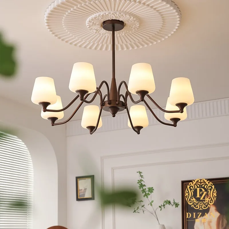 

Medieval style living room chandelier simple French retro dining room hall main light American wrought iron bedroom lamp