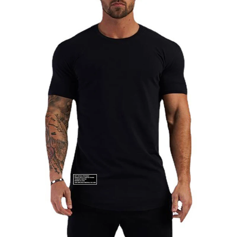 Letnia szczupła dopasowany T-shirt męska sportowa koszulka z krótkim rękawem męska odzież bawełniana koszulka na siłownię Fitness koszulki treningowe kulturystyki — zdjęcie 4