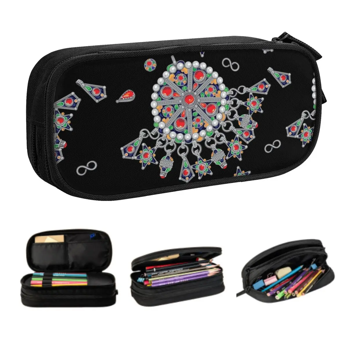 Kabyle Jewelry Customized Korean Pencil Cases Large Capacity Amazigh Africa Ethnic Style Pencil Pouch Students Stationery