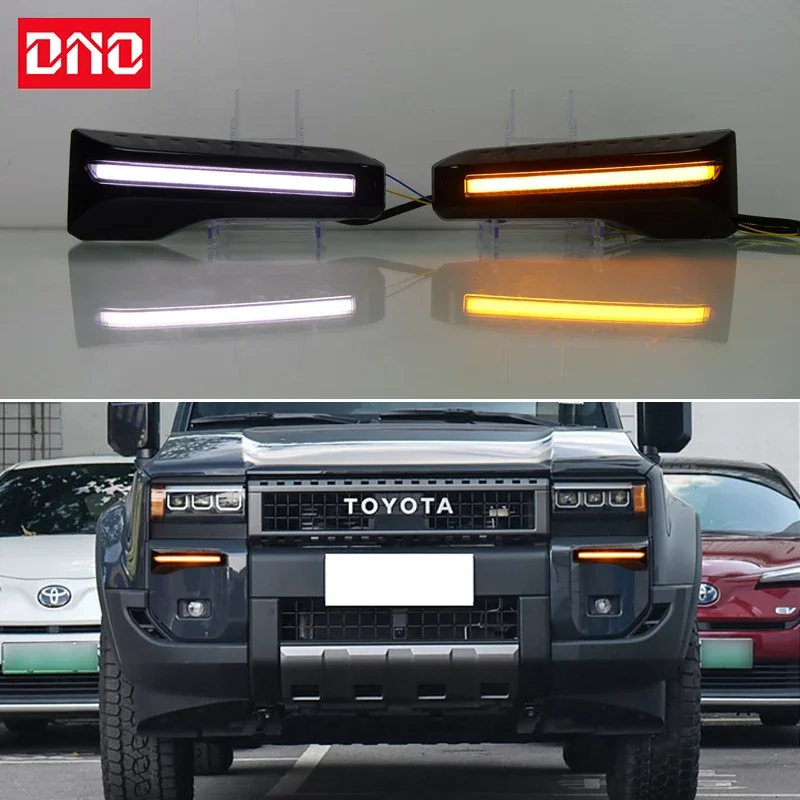 سيارة LED النهار تشغيل ضوء لتويوتا برادو LC250 2024 الديناميكي الأصفر بدوره إشارة السيارات ضوء النهار مصابيح الأزرق تشغيل Foglamps