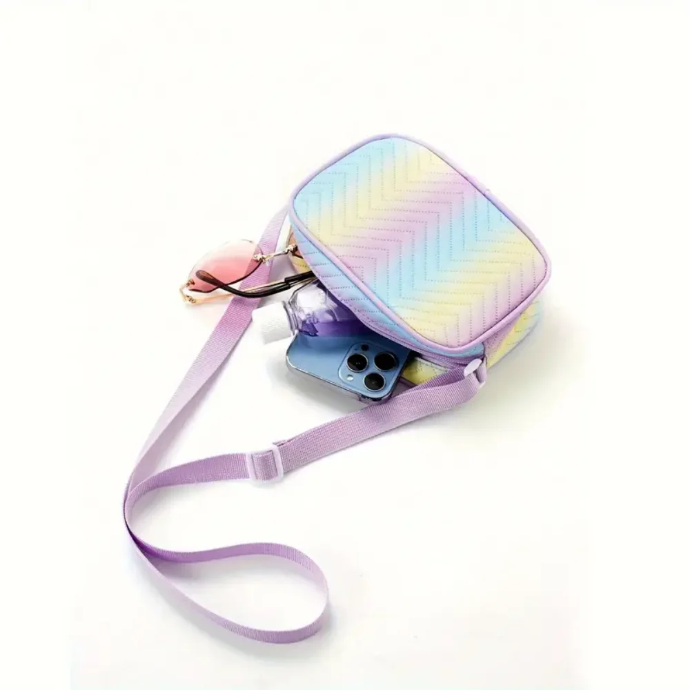 2 قطعة حقيبة كروسبودي قوس قزح لفتاة شيفرون مبطن محفظة مربعة حقيبة كتف حلوة للنساء الحب القلب طباعة للسفر المدرسة