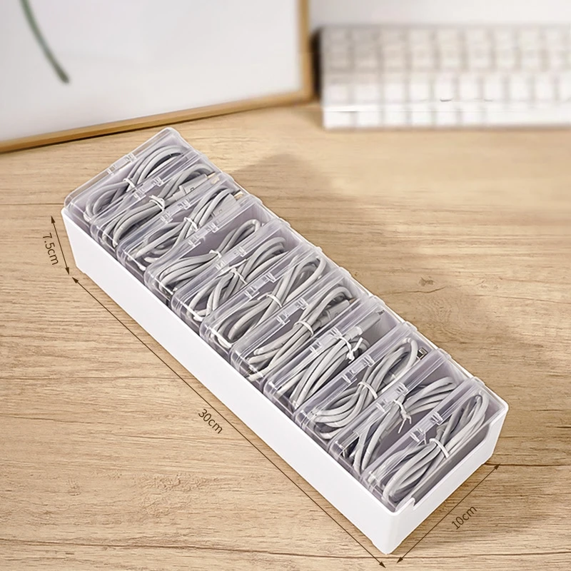 Data cable storage box, charging cable storage tool that can stack large capacity drawers, partition and organize desktop cable