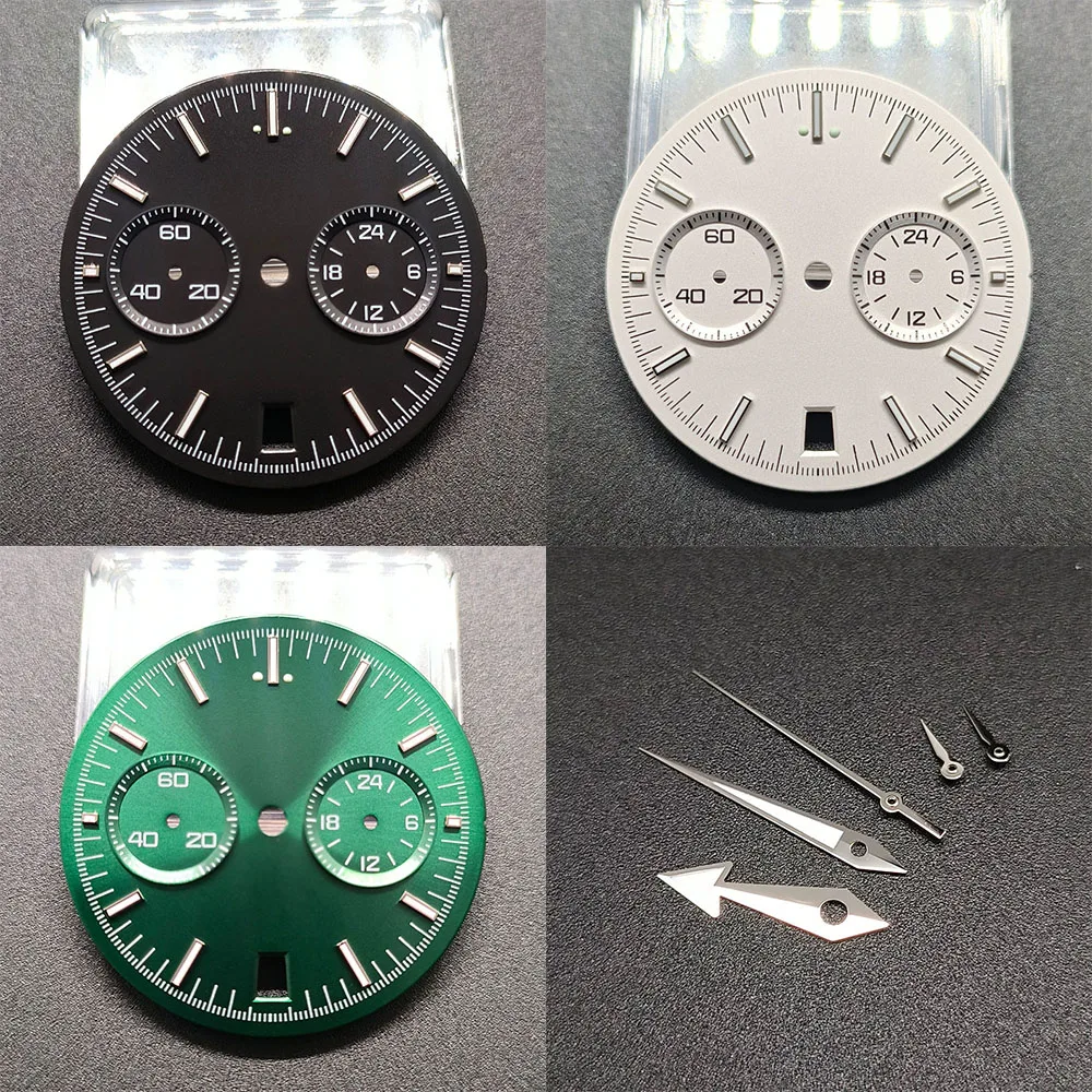 

32.5mm Black Blue White VK64 Watch Dial Wit Green Luminous Fit For VK64 Quartz Chronograph Movement 6 O 'clock Date Window