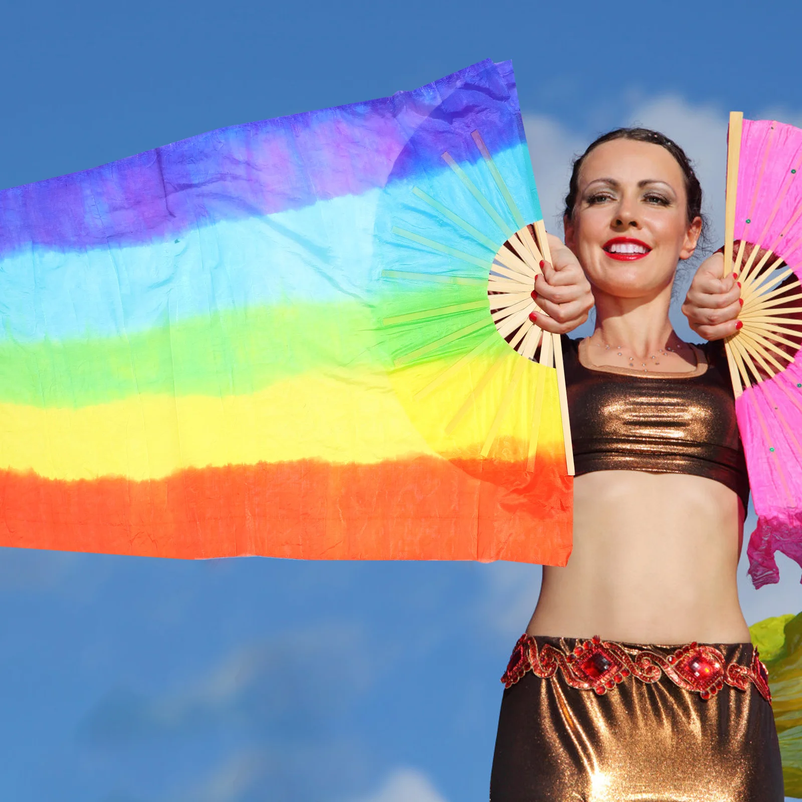 2 قطعة مراوح الرقص فو الحرير طويل الأحمر مراوح اليد تصميم ممتد للرقص الشرقي الصيني المرحلة التقليدية والمهرجان الثقافي #2