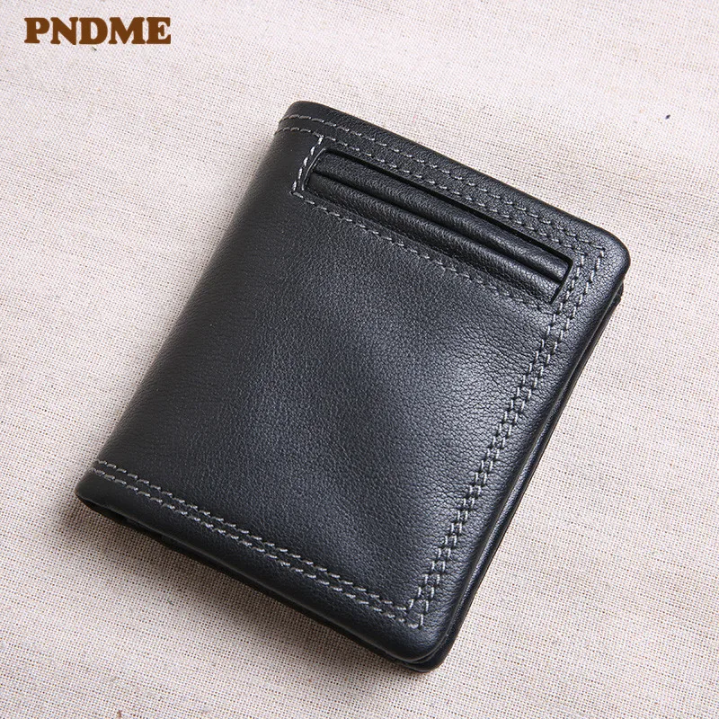 Genuine Leather Wallet Men's Short Section Tide Personality Youth Soft First Layer Cowhide Black Id Credit Card Holder Purse