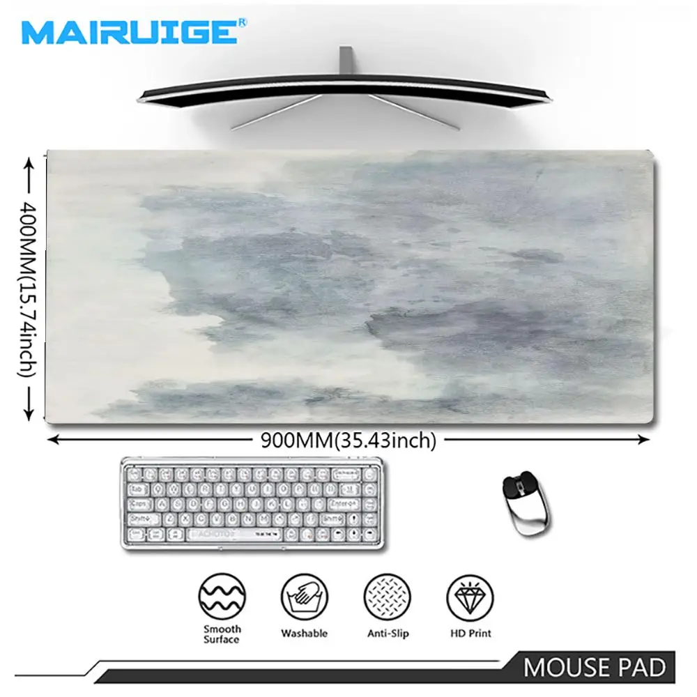 Muted Light Gray Marble Art Table Mat Large Size Mouse Pads For Laptop Office Desktop Bedroom Learning Keyboard Accessories