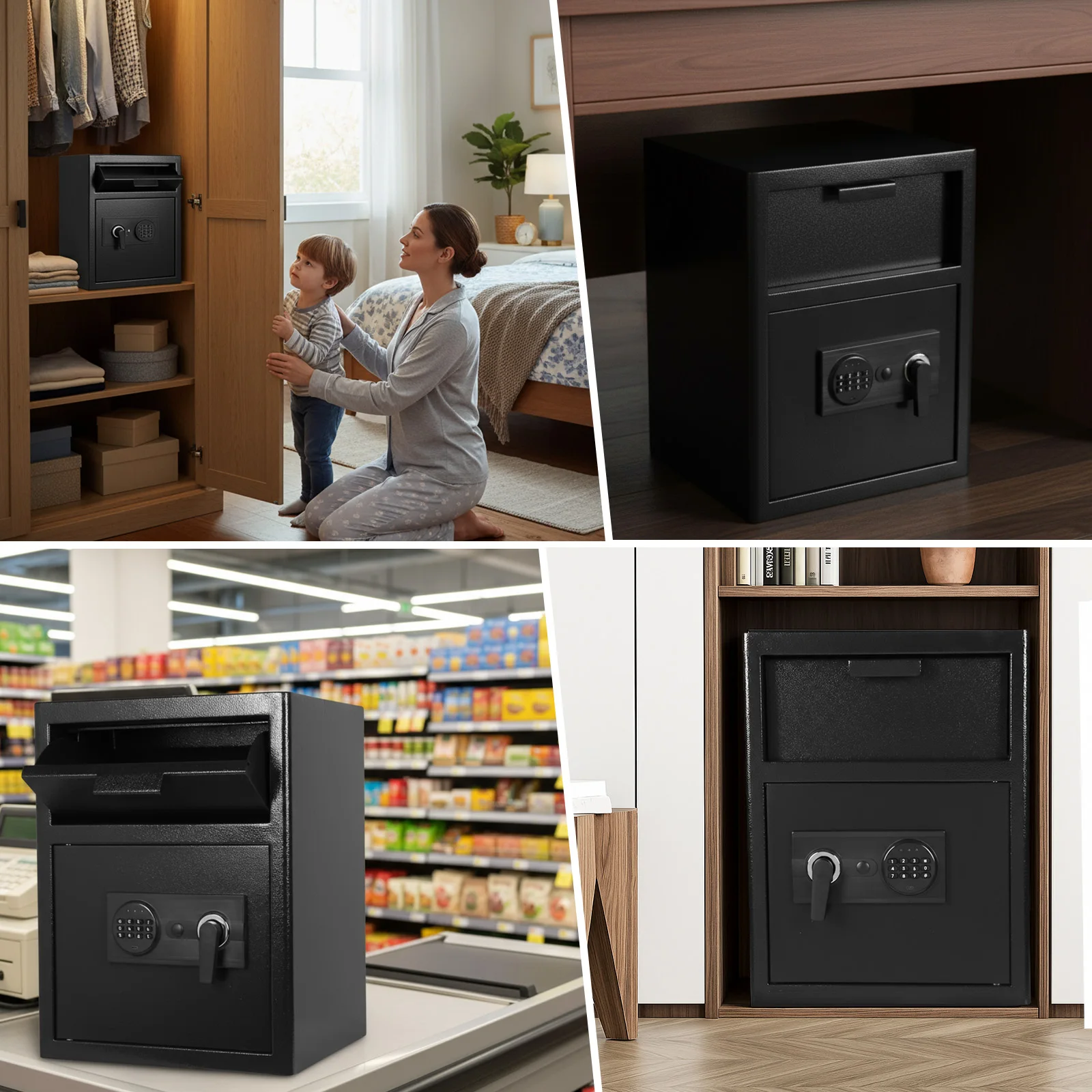 Heavy Duty Business Safe Digital Keypad and Coin Slot Office Security Chest Anti-Theft Safe Box for Slips Expense Office Home