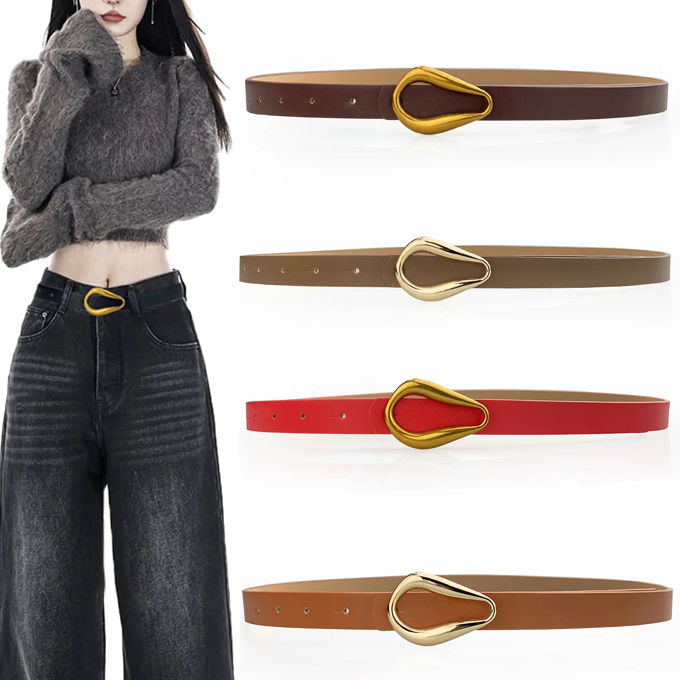 

Женский декоративный пояс-корсет из новой экологичной искусственной кожи, модный поясной ремень с пряжкой-трензелем, минималистичный, универсальный, черный