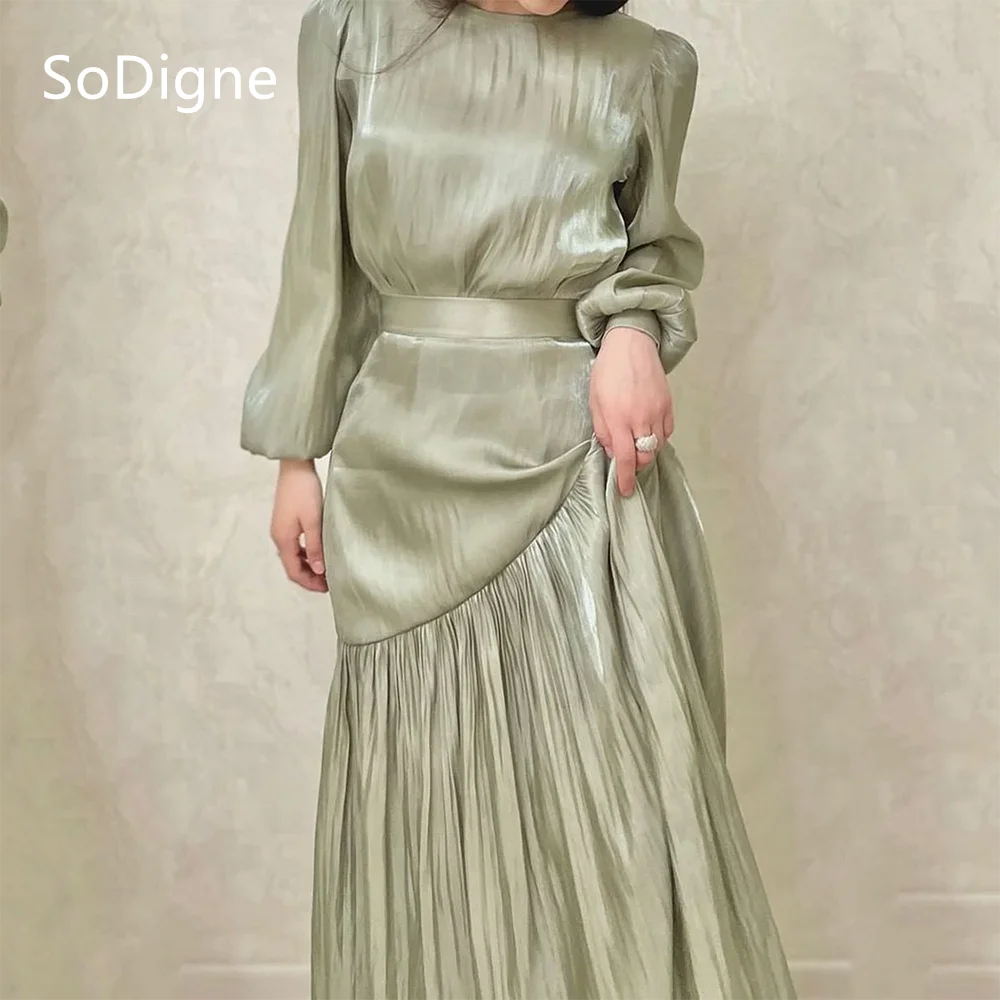 

SoDigne Chic A-Line Prom Dresses Full Sleeves Draped Party Dress Pleats Floor-Length Prom Gowns Customized