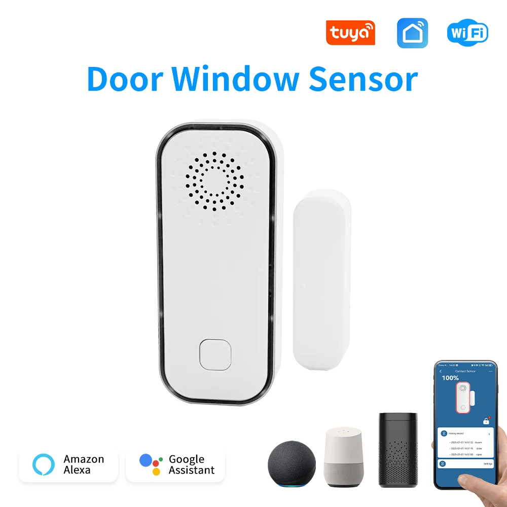 

Tuya Smart Home Devices WiFi Smart Door Window Sensor Smart Life Monitoring 70dB Vibration Alarm Home Security System