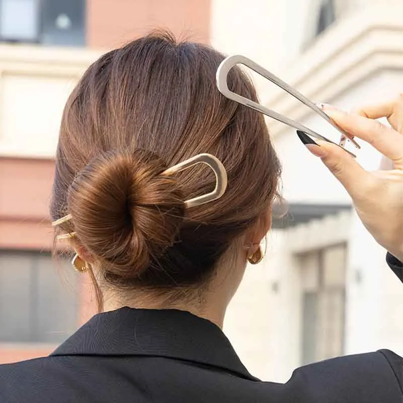 

Elegant U-Shaped Hair Sticks Alloy Long Thick Hair Updo Bun French Hairpin Hair Accessories for Women Girls