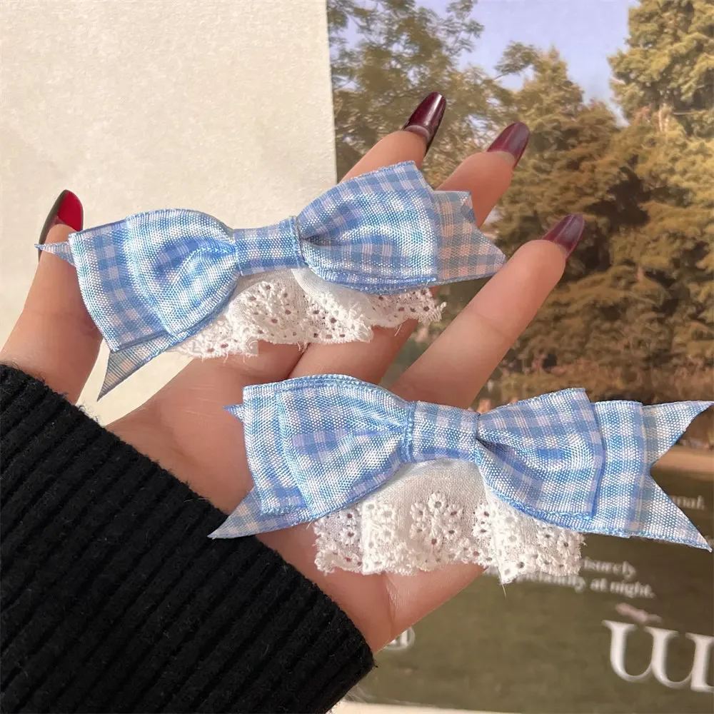 New Blue Plaid Bow Hairpin Hair Bows Woman Handmade Bowknot Hairpin MiNi Barrettes Lovely Bang Side Clip Girl Hair Accessories