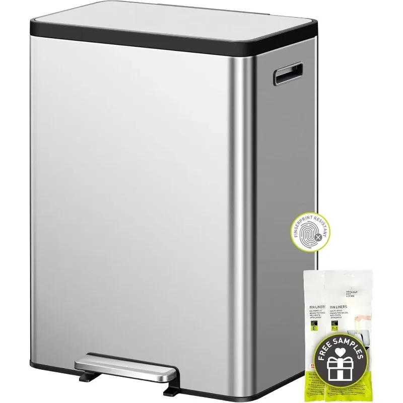 Deodorizer Compartment .36L+24L Dual Trash Can with Recycle Bin, Stainless Steel Odor- Garbage Can with Lid