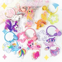 Cartoon My Little Pony Keychain Kawaii Acrylic Fluttershy Twilight Sparkle Rainbow Dash Pendant with Bell Anime Backpack Pendant