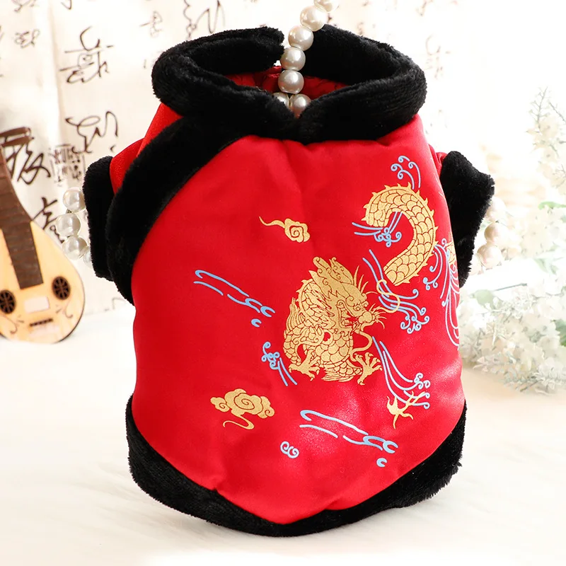 Dog Pet Clothing Sinicism Tang Dynasty Jackets for Dogs Clothes Cat Small Dragon Print Cute Winter Fashion Yorkshire Accessories