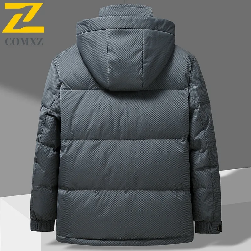 COMXZ Mens Down Jacket Classic Hooded Commuting Office Lightweight Parka Fashion Camping Cold Protection Autumn Winter Coat