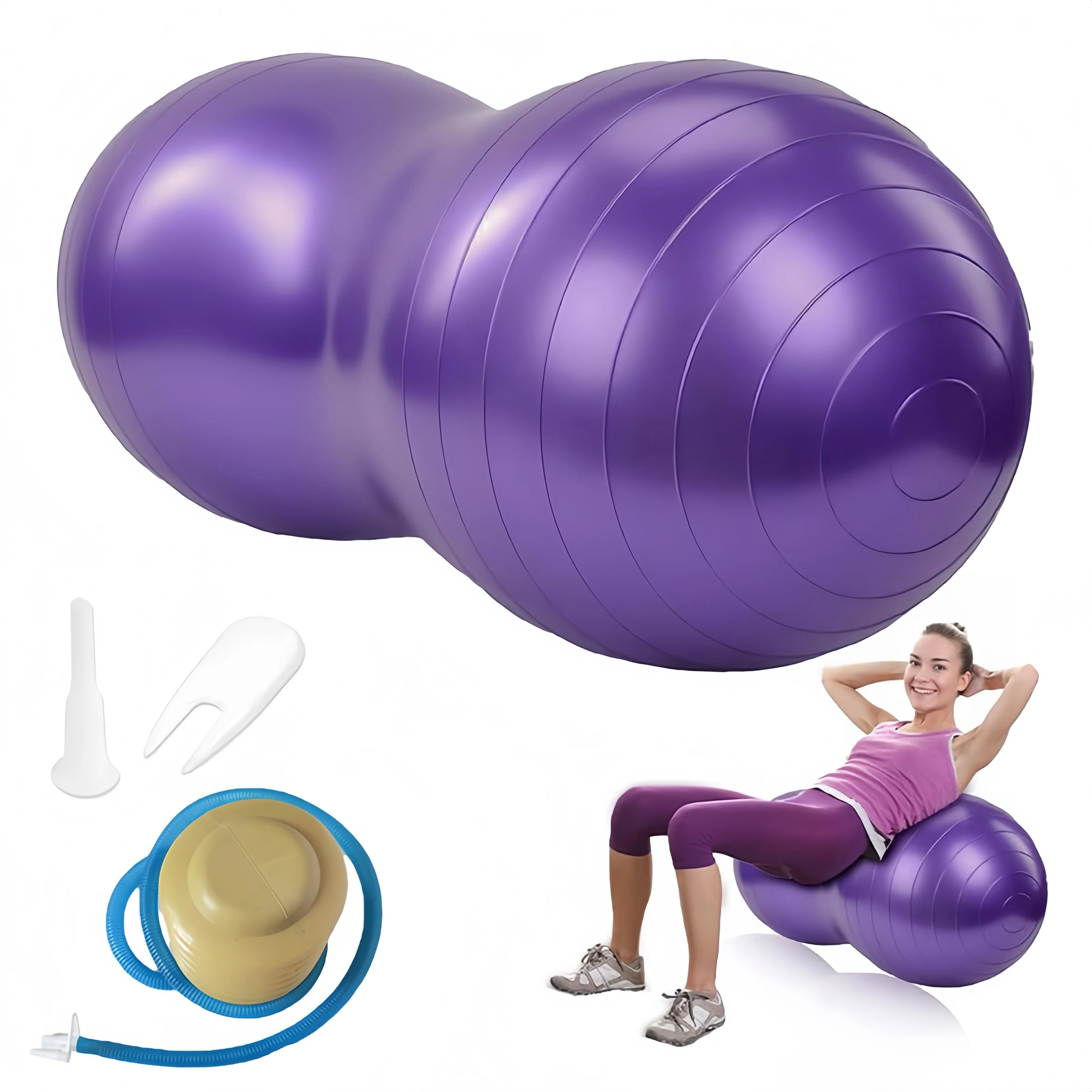 Gym Equipment Capsule Shape PVC Yoga Ball Fitness Balance Training Massage Ball Explosion-proof Peanut Yoga Ball
