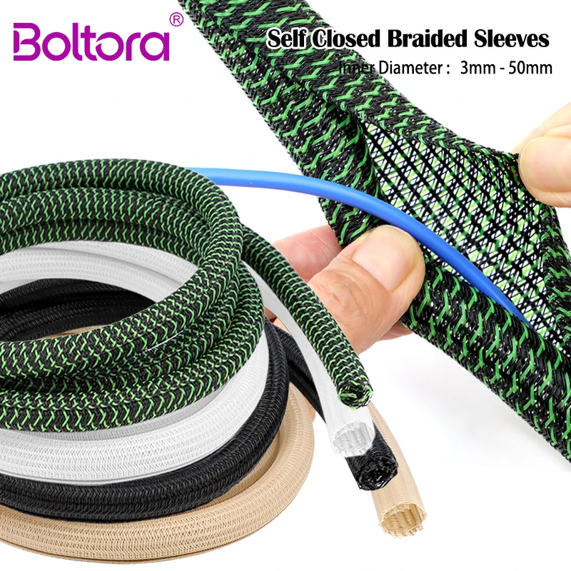 2/5M Self Closing PET Braided Cable Sleeve Expandable Auto Line Management Overlaps Split Loom Tube Wire Protect Sheath